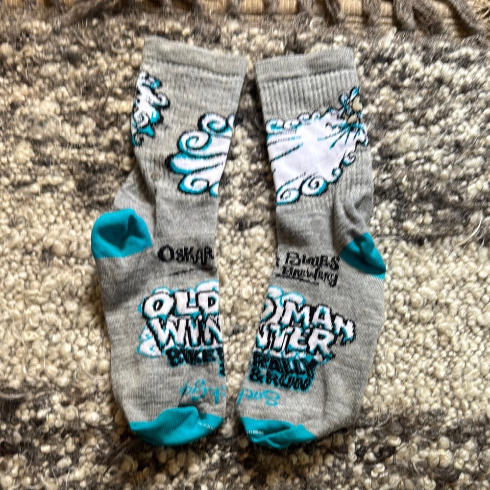Socks cycling “old man winter” race rally sock guy adult o/s M New Merino wool?